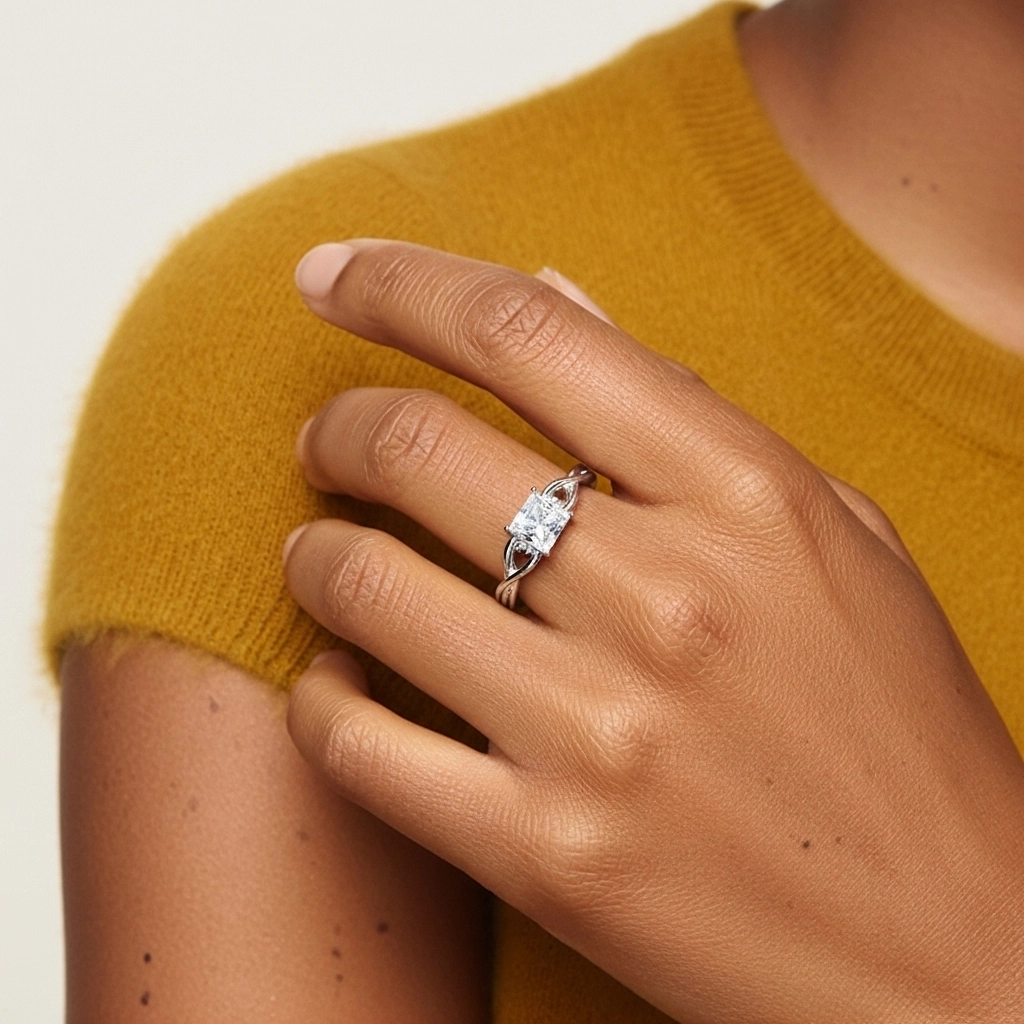 Modern Heart Princess Cut Engagement Ring