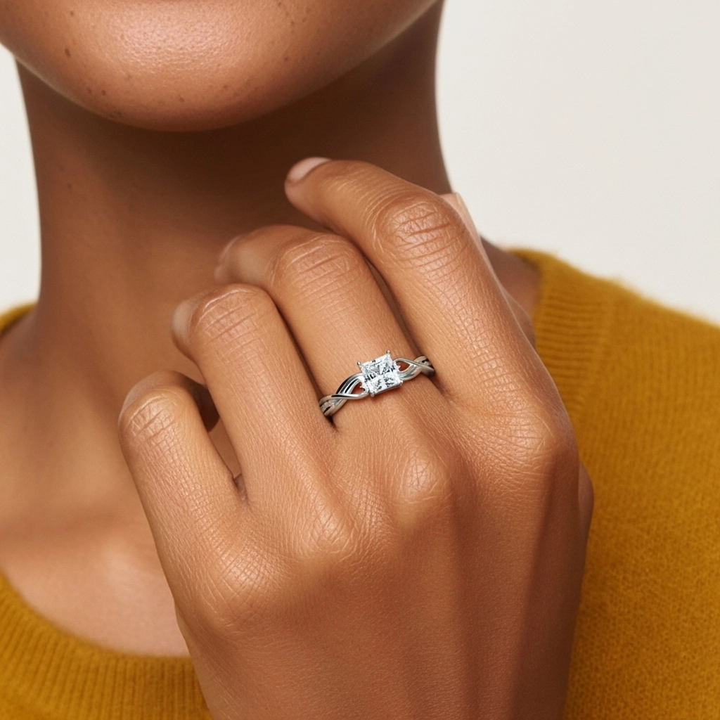 Modern Heart Princess Cut Engagement Ring