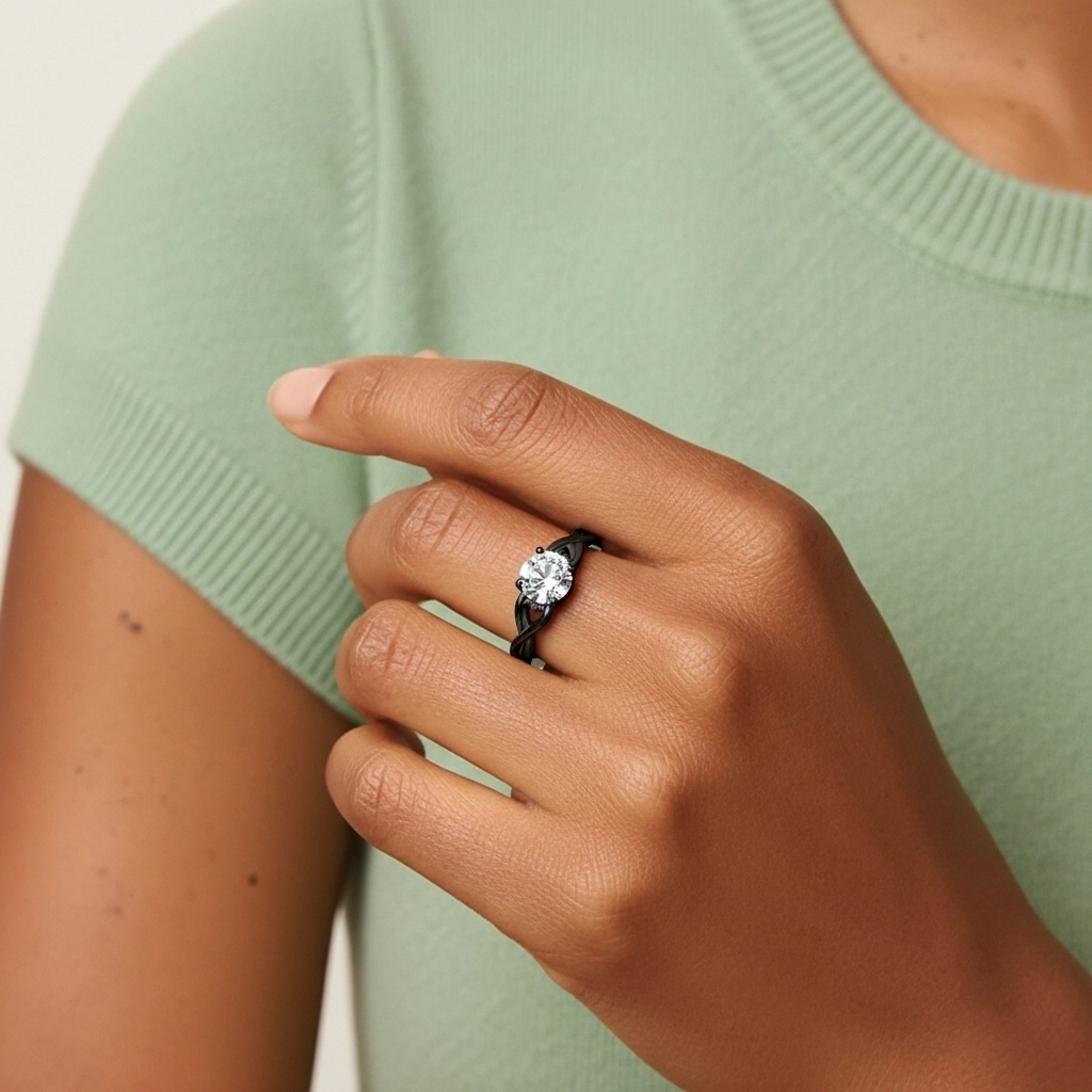 925 Sterling Silver Solitaire Woven Engagement Ring