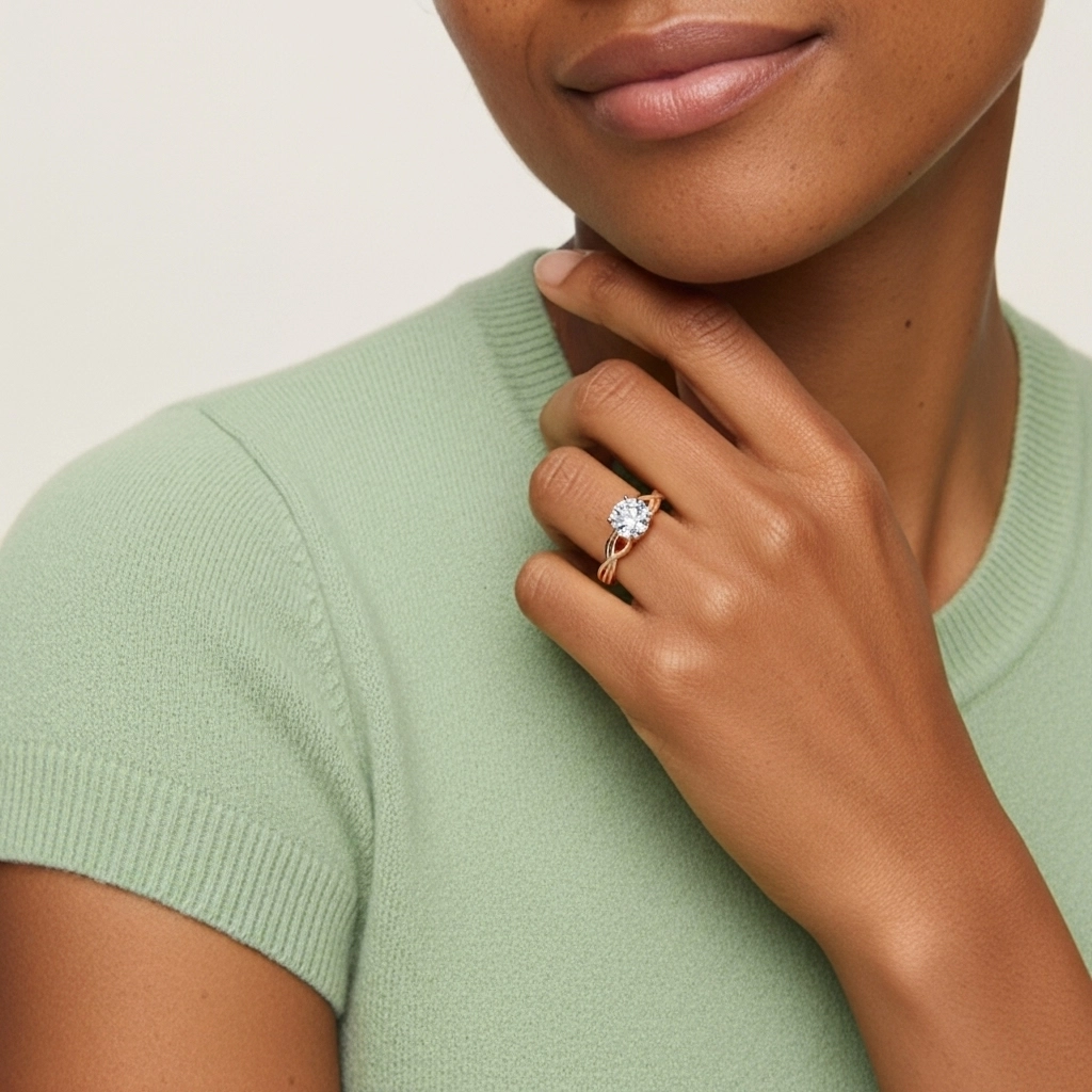 Moderne Cœur Rond Coupé Bague de fiançailles