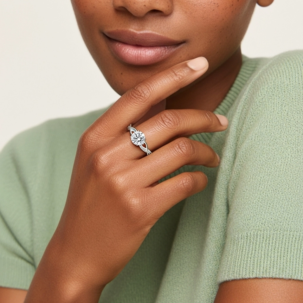 Modern Heart Round Cut Engagement Ring