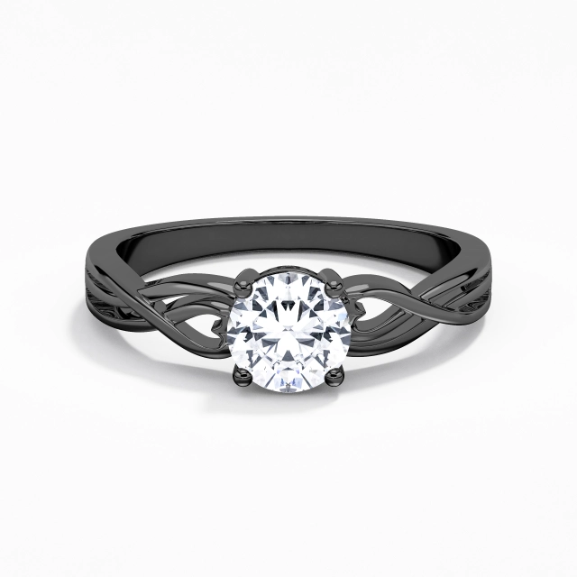 Black Solitaire Modern Heart 1.00ct Moissanite Engagement Ring Woven 925 Sterling Silver