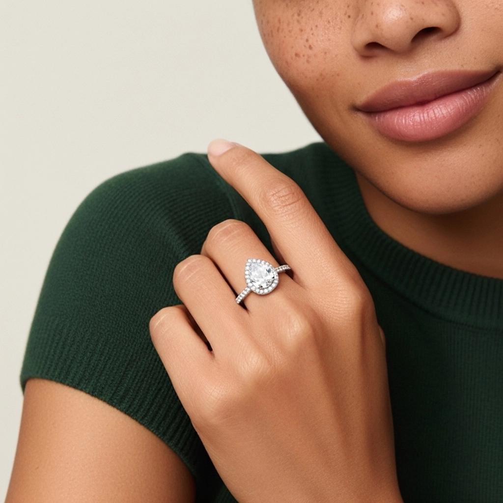 925 Sterling Silver Halo Cathedral Straight Shank Engagement Ring