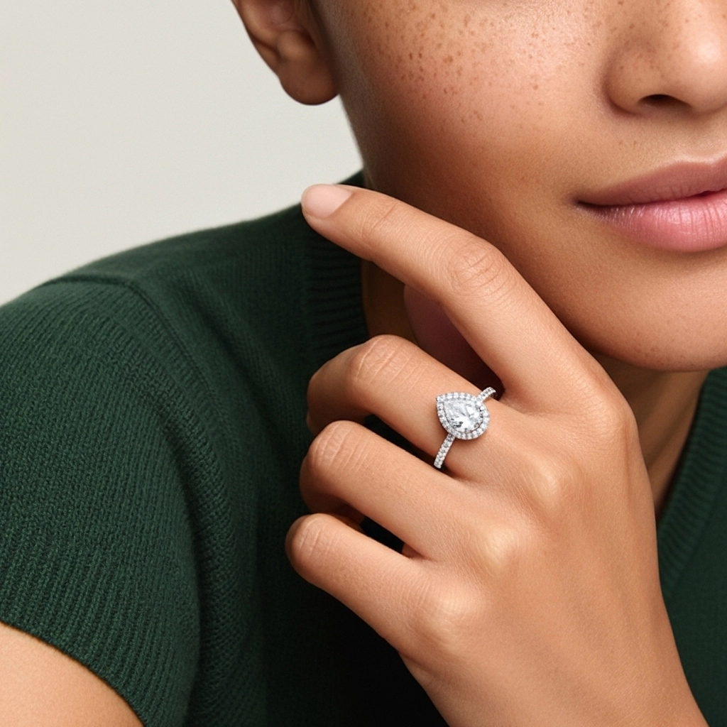 925 Sterling Silver Halo Cathedral Straight Shank Engagement Ring