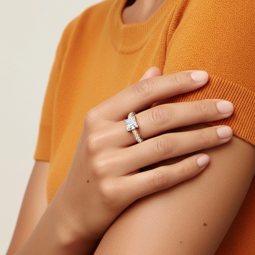 White Moissanite Engagement Ring