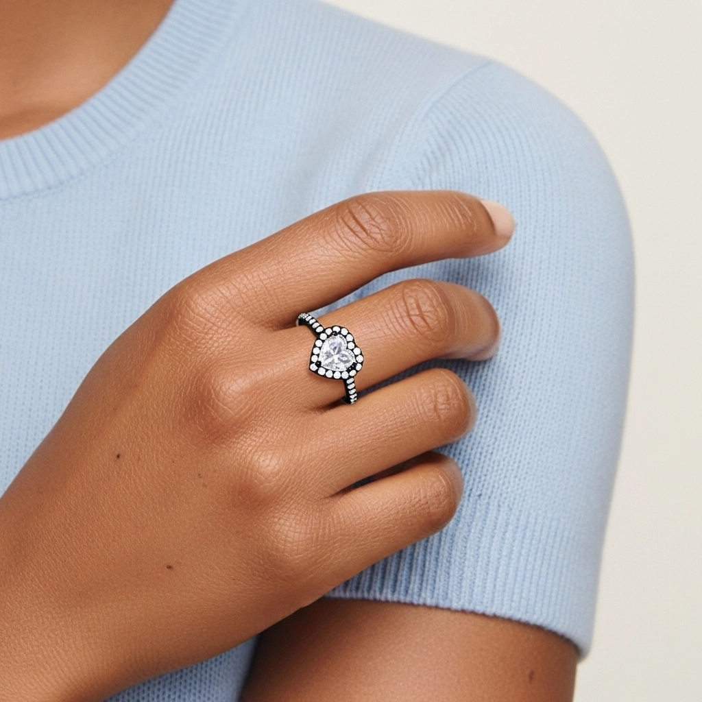 Argent sterling 925 Halo Tige Droite Bague de fiançailles