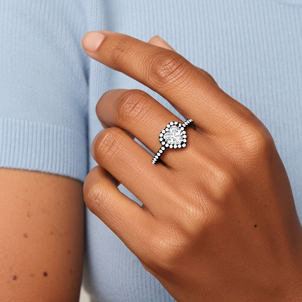 Argent sterling 925 Halo Tige Droite Bague de fiançailles