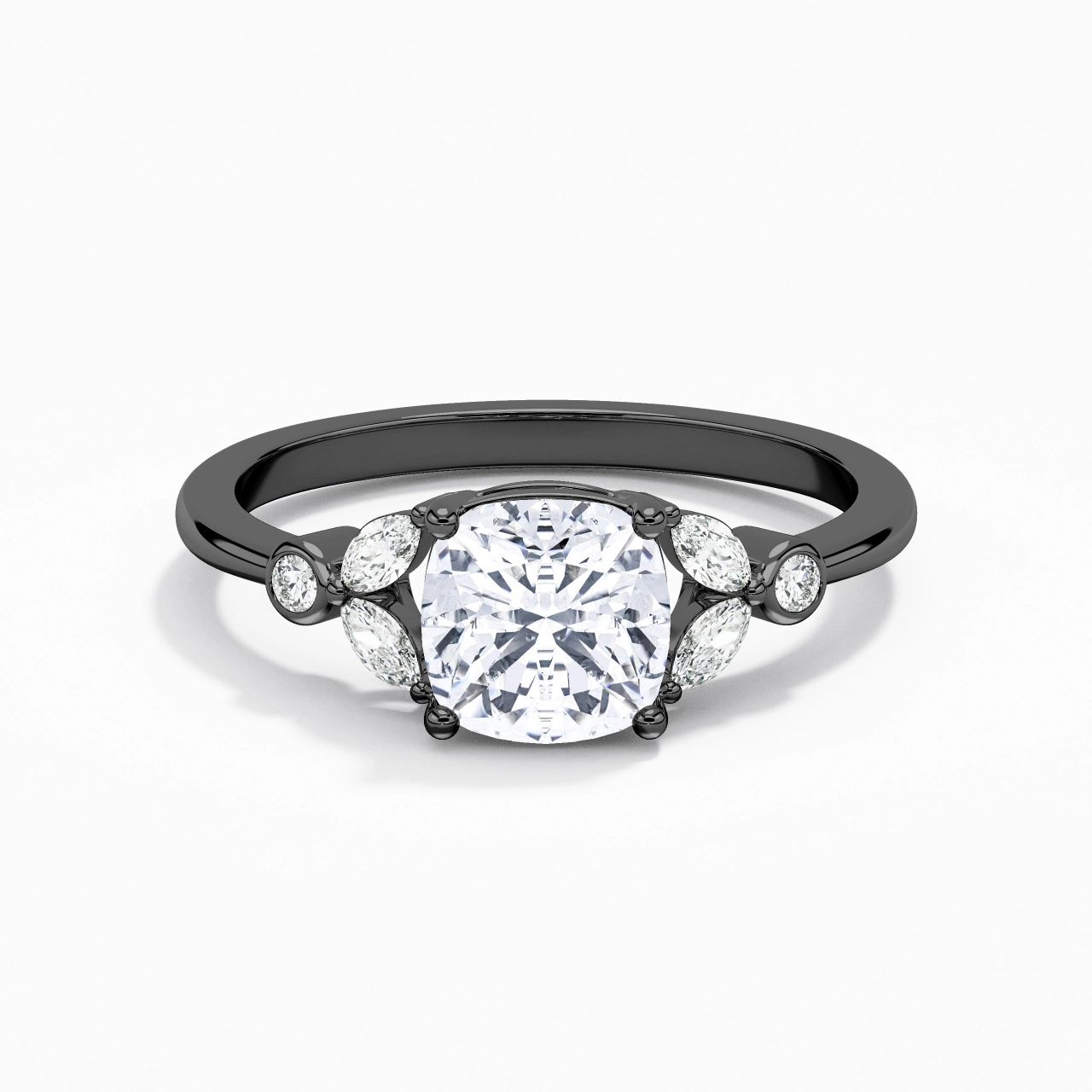 925 Sterling Silver Cluster Flush Tapered Engagement Ring