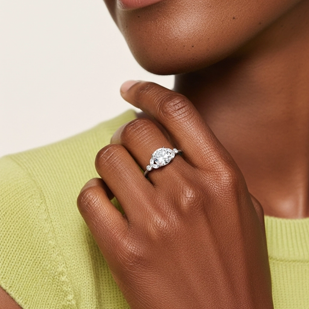 Graceful Leaf Black Cubic Zirconia Engagement Ring