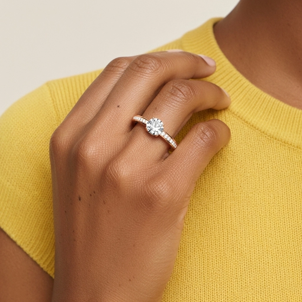 Délicat Rond 1.00ct Moissanite Bague de fiançailles