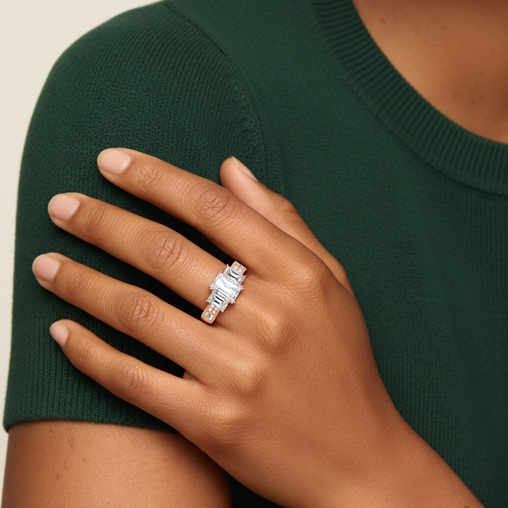 Or rose 18 carats Moissanite Bague de fiançailles