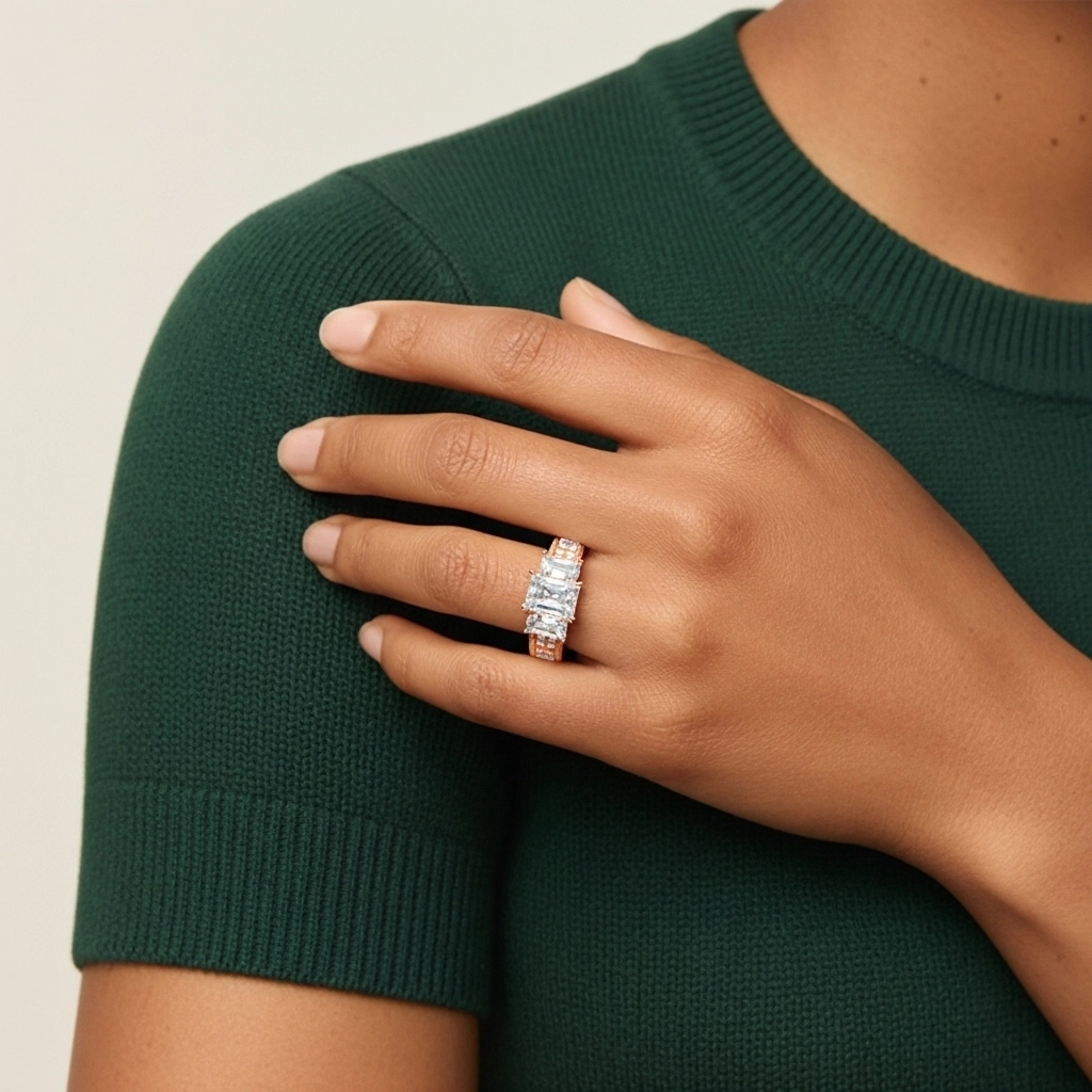 Or rose 18 carats Moissanite Bague de fiançailles