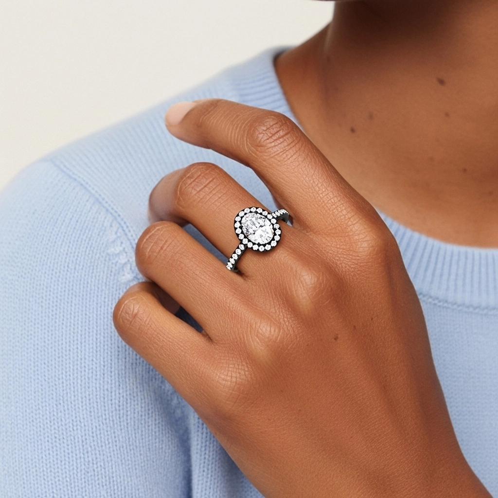 Argent sterling 925 Halo Tige Droite Bague de fiançailles