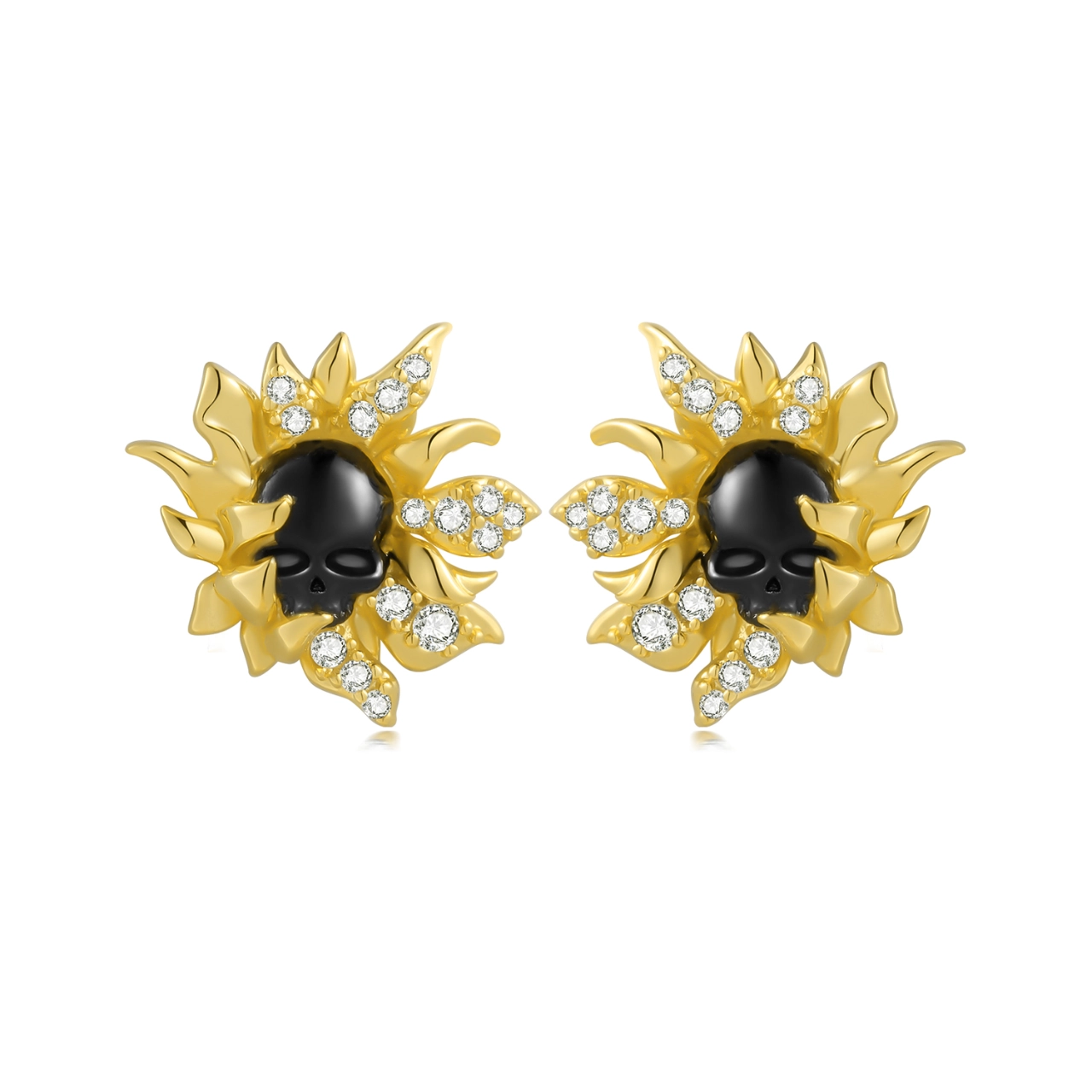 Gothic Nature Daisy Skull Plating Stud Earrings For Women