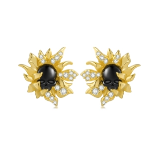 Gothic Nature Daisy Skull Stud Earrings