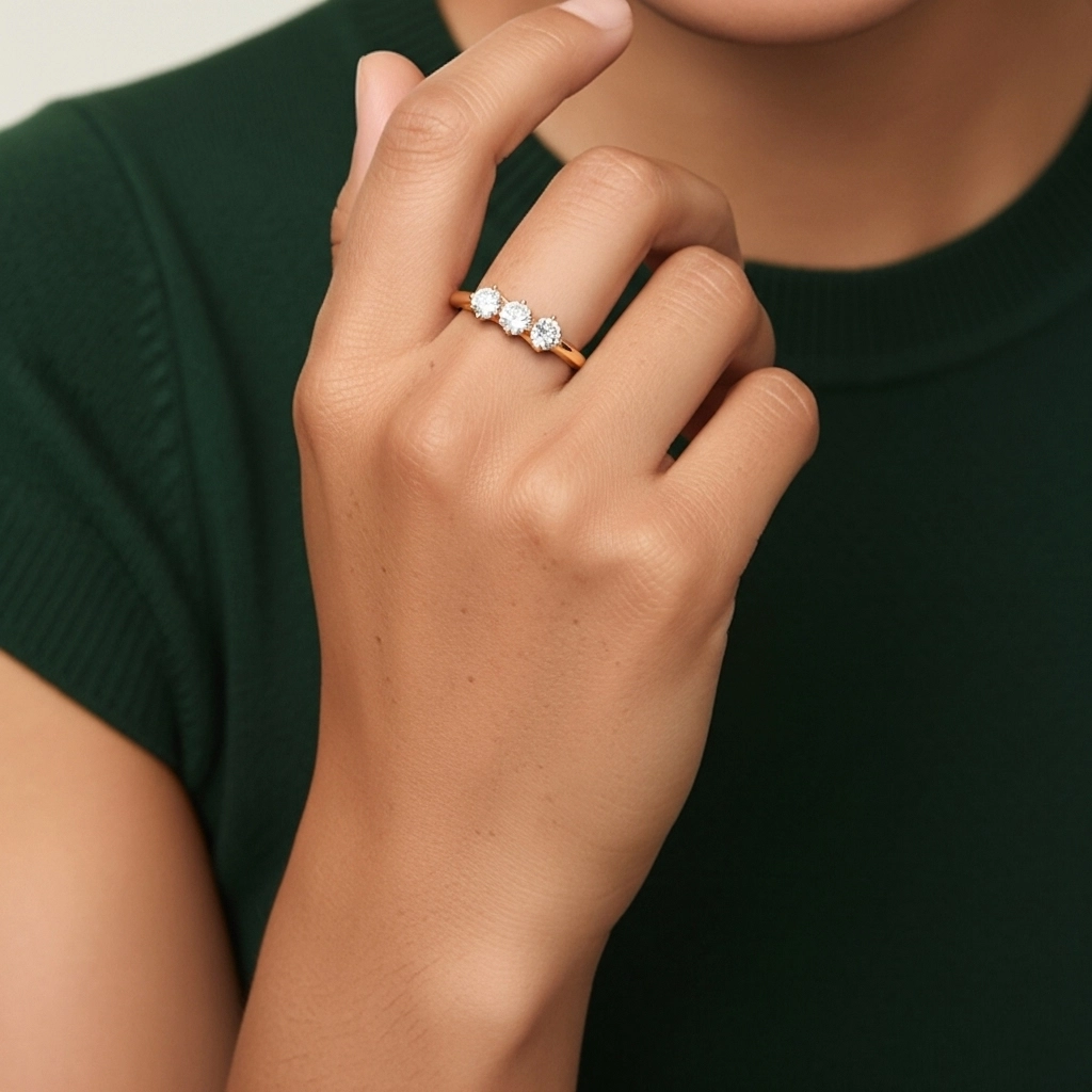 Three Stone East West Promise Ring Moissanite