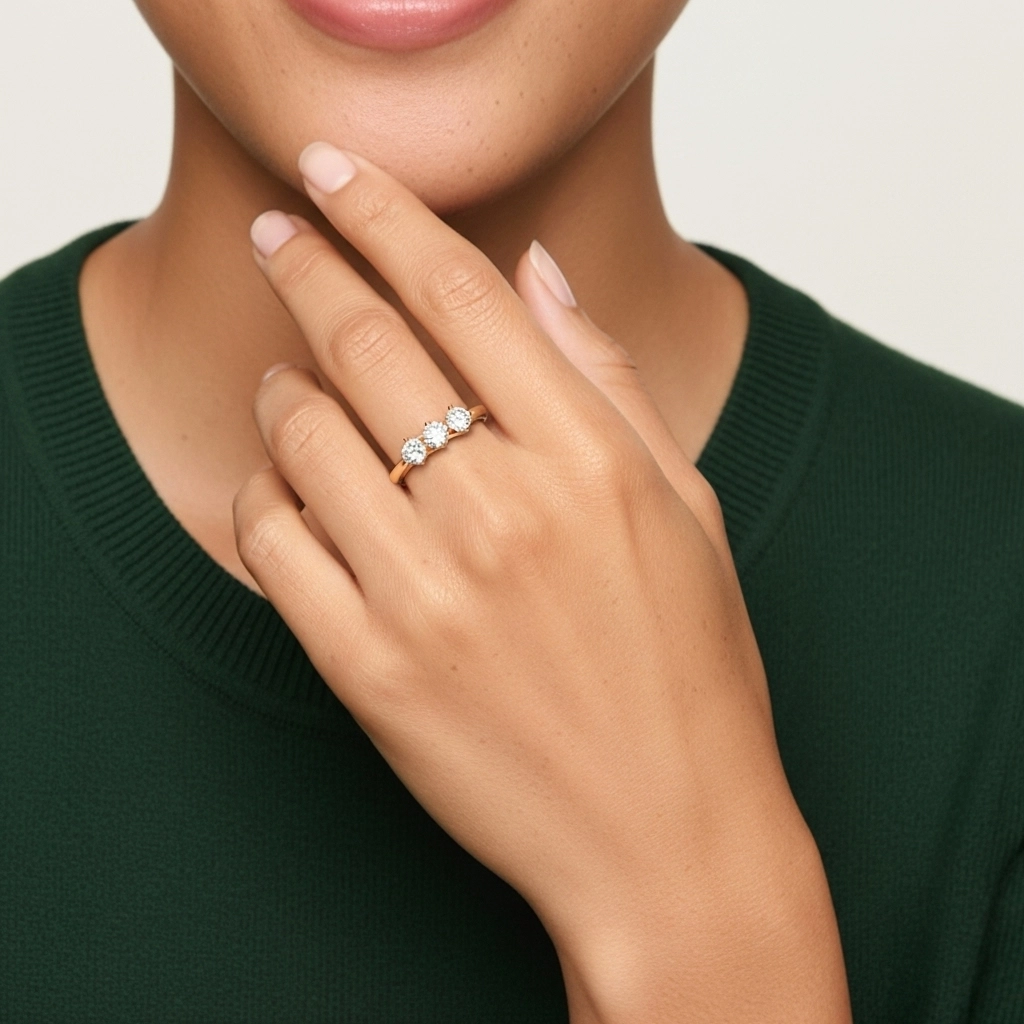 Three Stone East West Promise Ring Moissanite