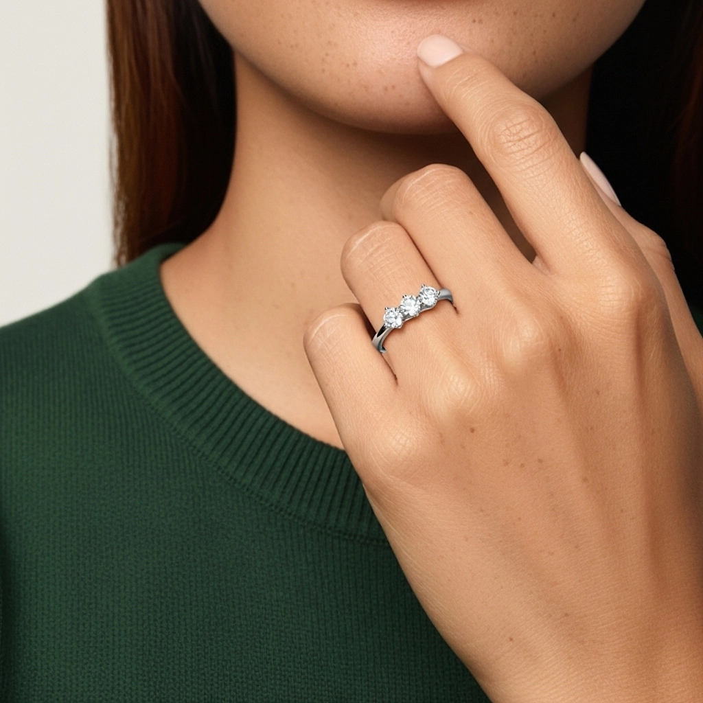 Three Stone East West Promise Ring Moissanite