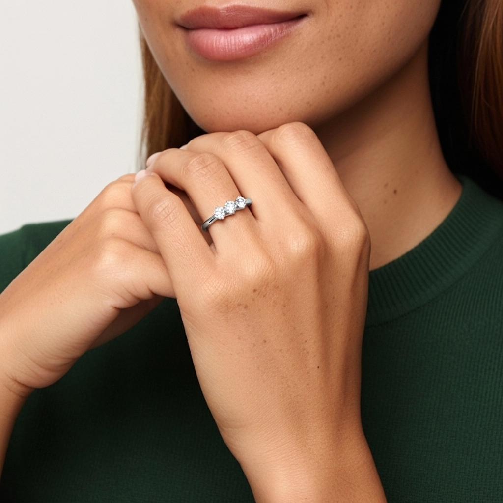 Three Stone East West Promise Ring Moissanite