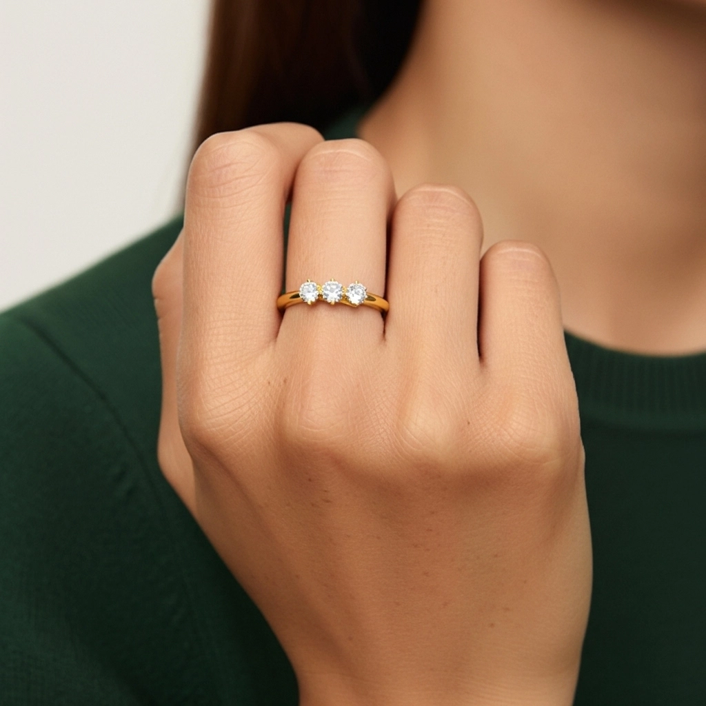 Three Stone East West Promise Ring Moissanite