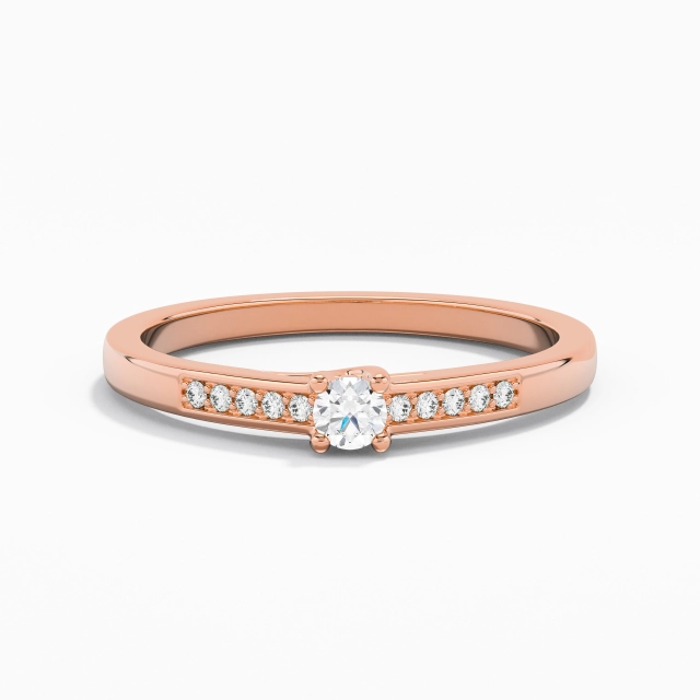 14K Rose Gold Trellis Promise Ring Polish Minimalist Round Moissanite Straight Shank