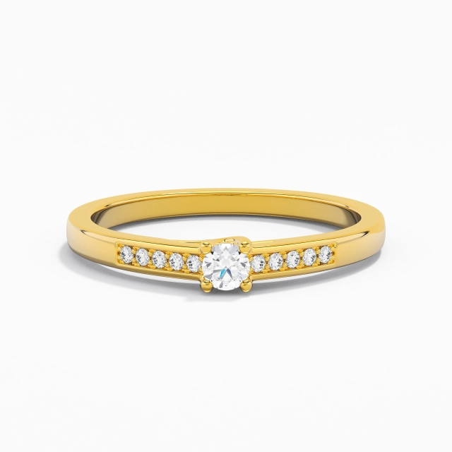 925 Sterling Silver Trellis Promise Ring Plating 18K Yellow Gold Minimalist Round Moissanite Straight Shank
