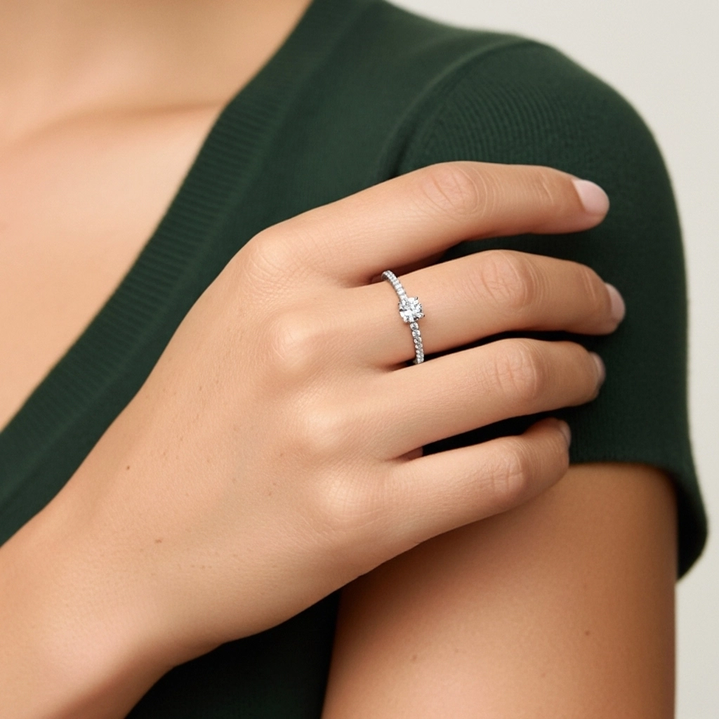 14K White Gold Moissanite Promise Ring