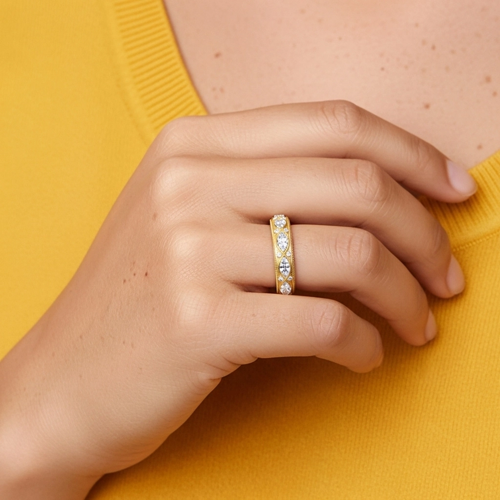 Rétro Perlé Volutes Moissanite Alliance