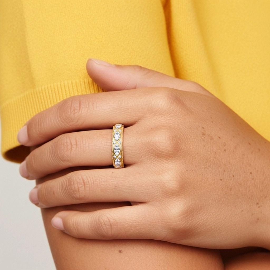 Rétro Perlé Volutes Moissanite Alliance