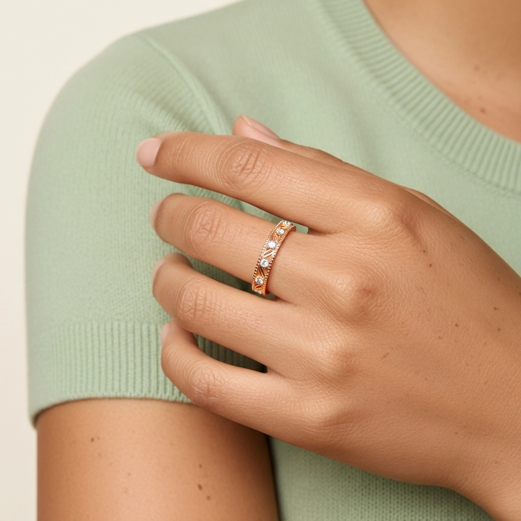 Rétro Nature Perlé Découper Feuille Moissanite Bague de mariage