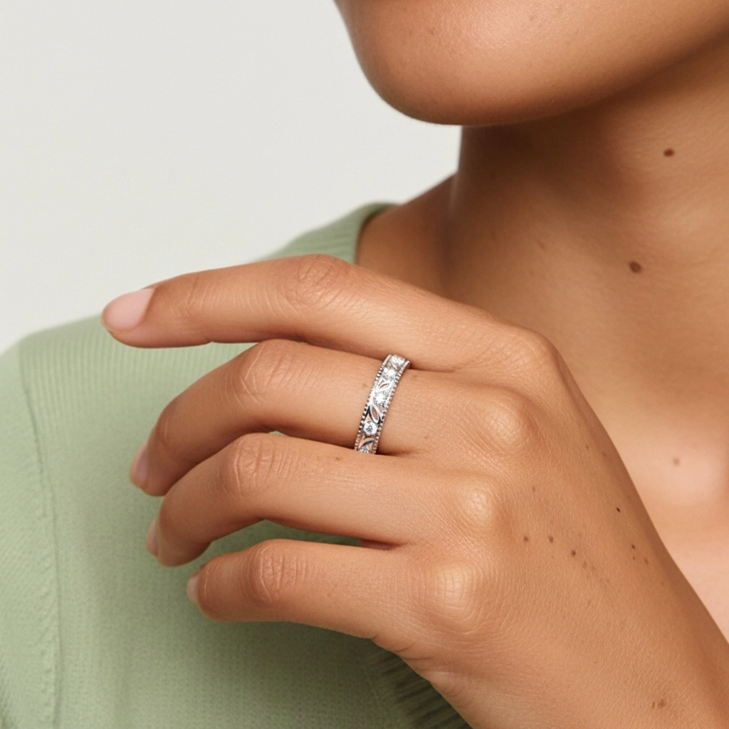 Rétro Nature Perlé Découper Feuille Moissanite Bague de mariage