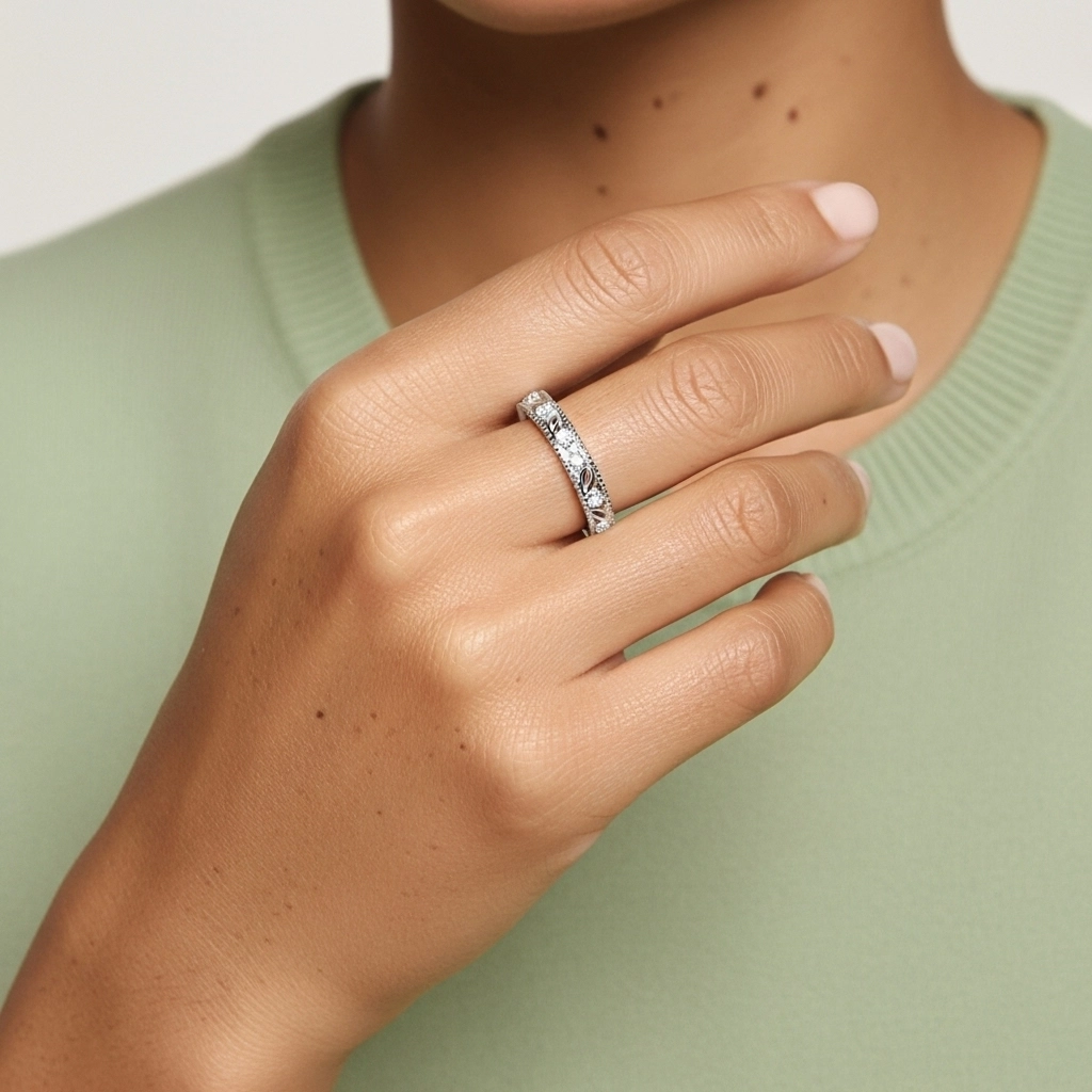 Rétro Nature Perlé Découper Feuille Moissanite Bague de mariage