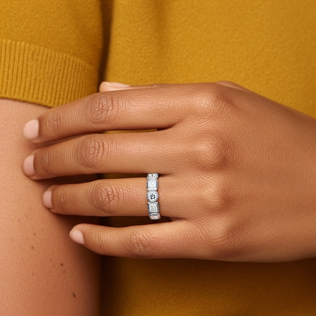 Rétro Crené Moissanite Alliance