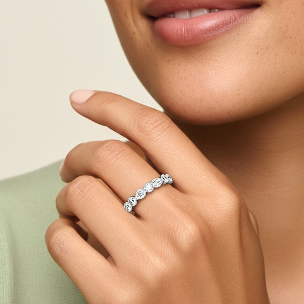 Rétro Crené Moissanite Alliance