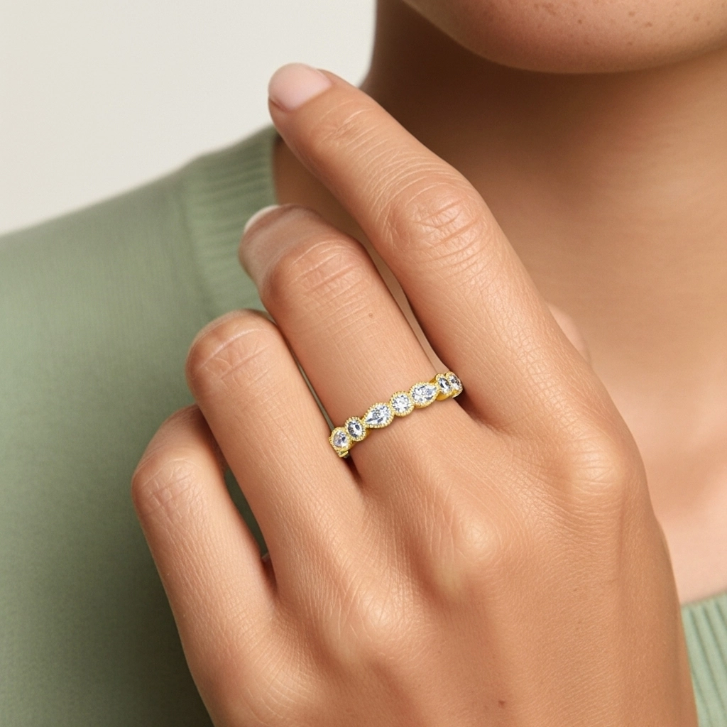 Rétro Crené Moissanite Alliance