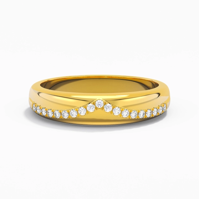 Wide Dainty Engrave Moissanite 14K Gold Wedding Ring