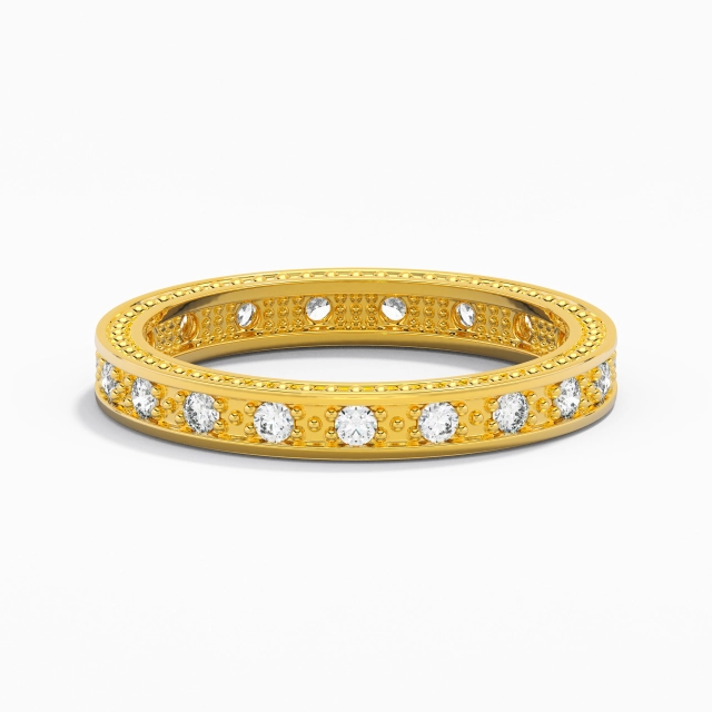 Eternity Delicate Stackable Beaded Pavé Wedding Ring 14K Gold