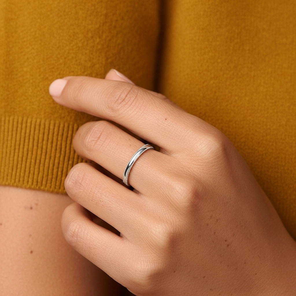 Minimalist Stackable Milgrain Wedding Ring