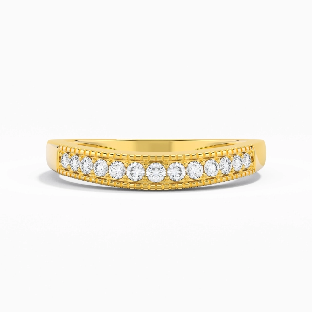 Curved Graceful Milgrain Pavé Wedding Ring 14K Gold