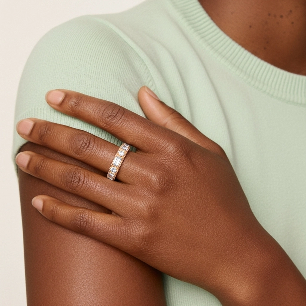 Rétro Large Perlé Moissanite Alliance