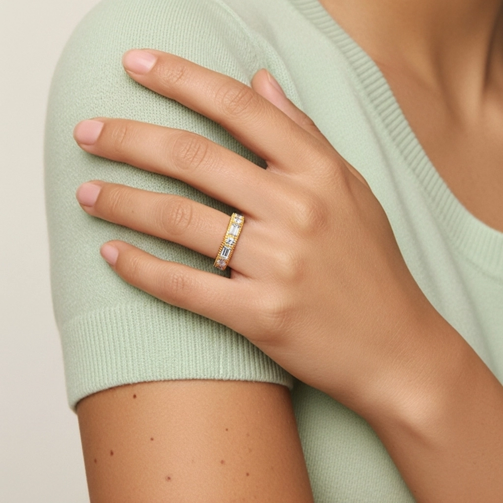 Rétro Large Perlé Moissanite Alliance