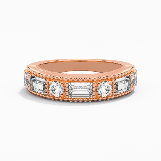 Vintage Wide Beaded Moissanite Wedding Band