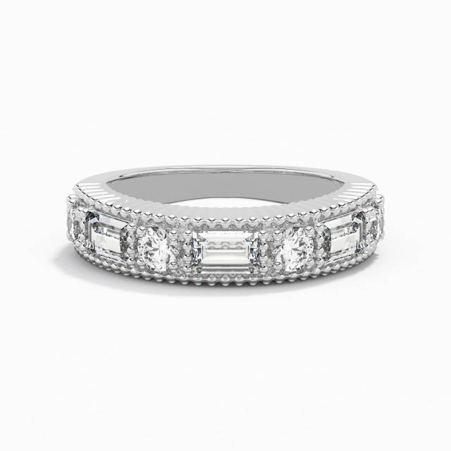 Vintage Wide Beaded Moissanite Wedding Band