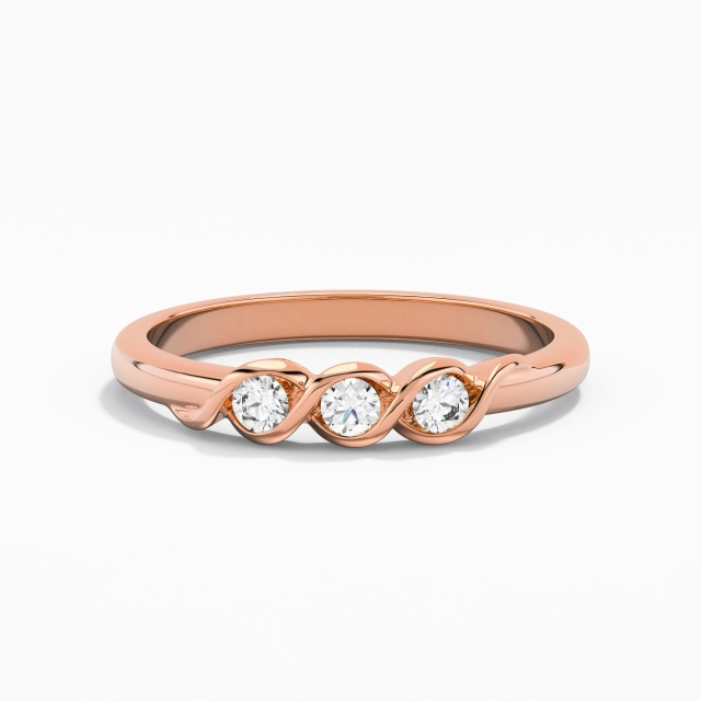 14K Rose Gold Three Stone Wedding Ring Polish Timeless Moissanite Traditional Shank