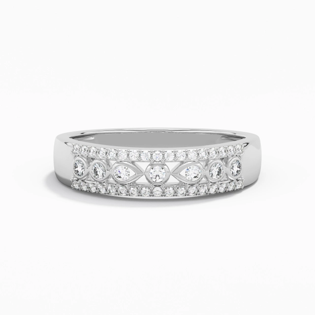 Wide Retro Moissanite Wedding Band