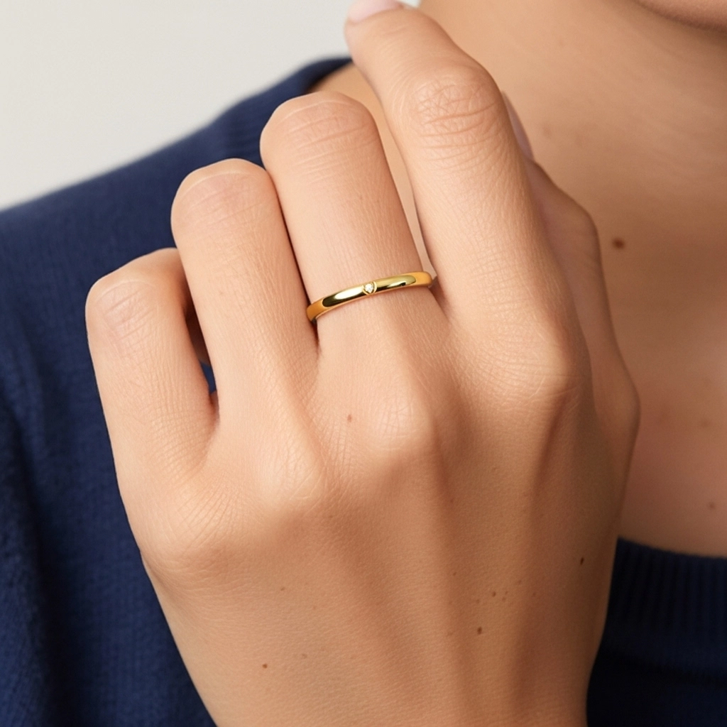 Minimaliste Empilable Cœur Moissanite Bague de mariage