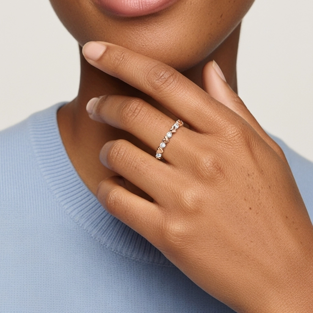 Charming Stackable Heart Moissanite Wedding Ring