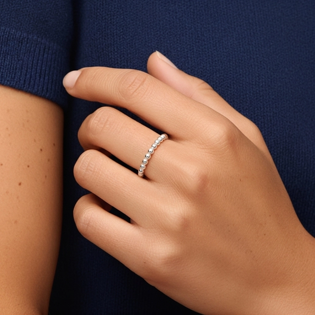 Minimalist Stackable Beaded Wedding Ring