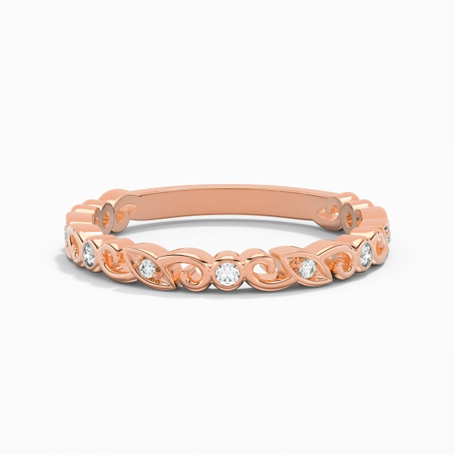 Délicat Empilable Graver Moissanite Or rose 14 carats Bague de mariage