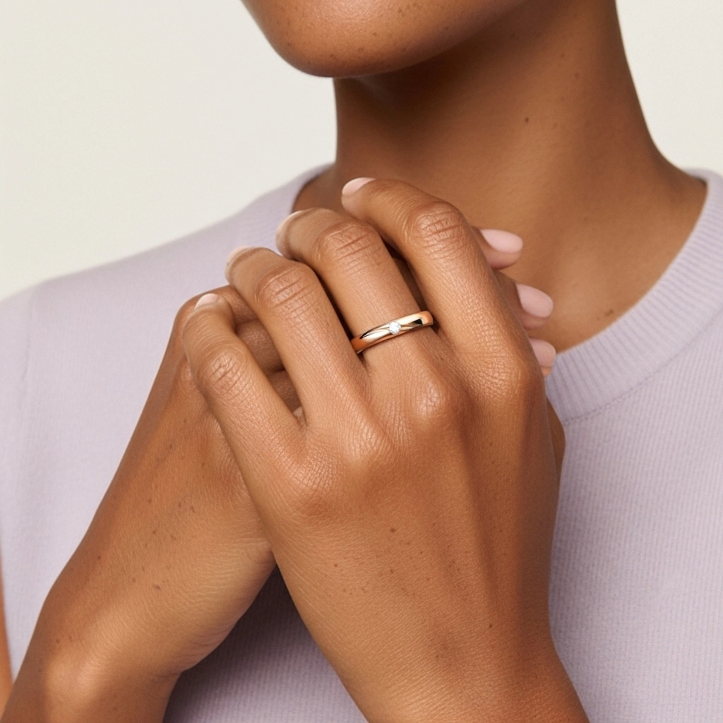 Wide Carved Moissanite Wedding Ring